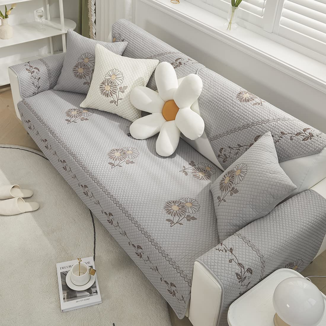 Amazon.com: vctops Farmhouse Floral Embroidery Sofa Cover
