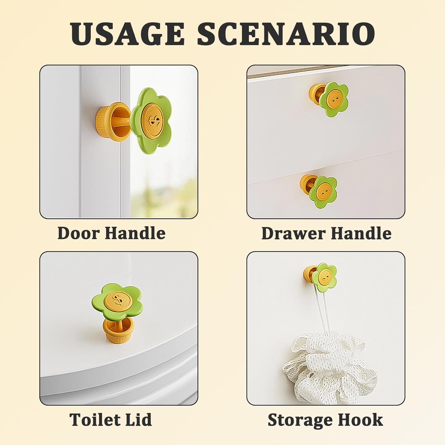 MIUPOO Toilet Button Pusher, Toilet Seat Lid Lifter Accessories, Toilet Button Pusher for Nail Protection, Flower Shaped Aroma Diffuser, Apricot, green, blue, 3 Pieces.