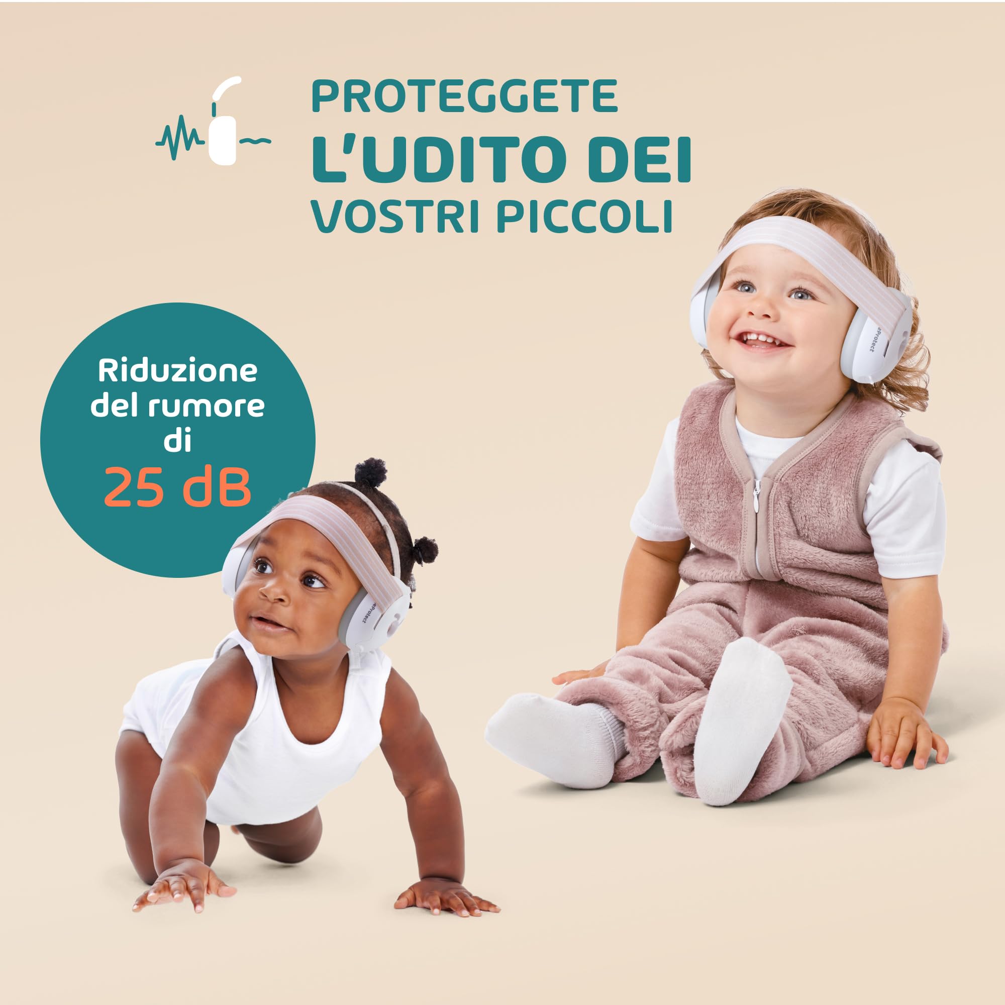 Babeprotect - Ear Protect - Cuffie Neonato Antirumore- Protezione Uditiva Certificata CE 25 dB - Protettori acustici per neonati Confortevole - Ideale per Aerei, Feste, Spostamenti - Da 3 a 36 Mesi
