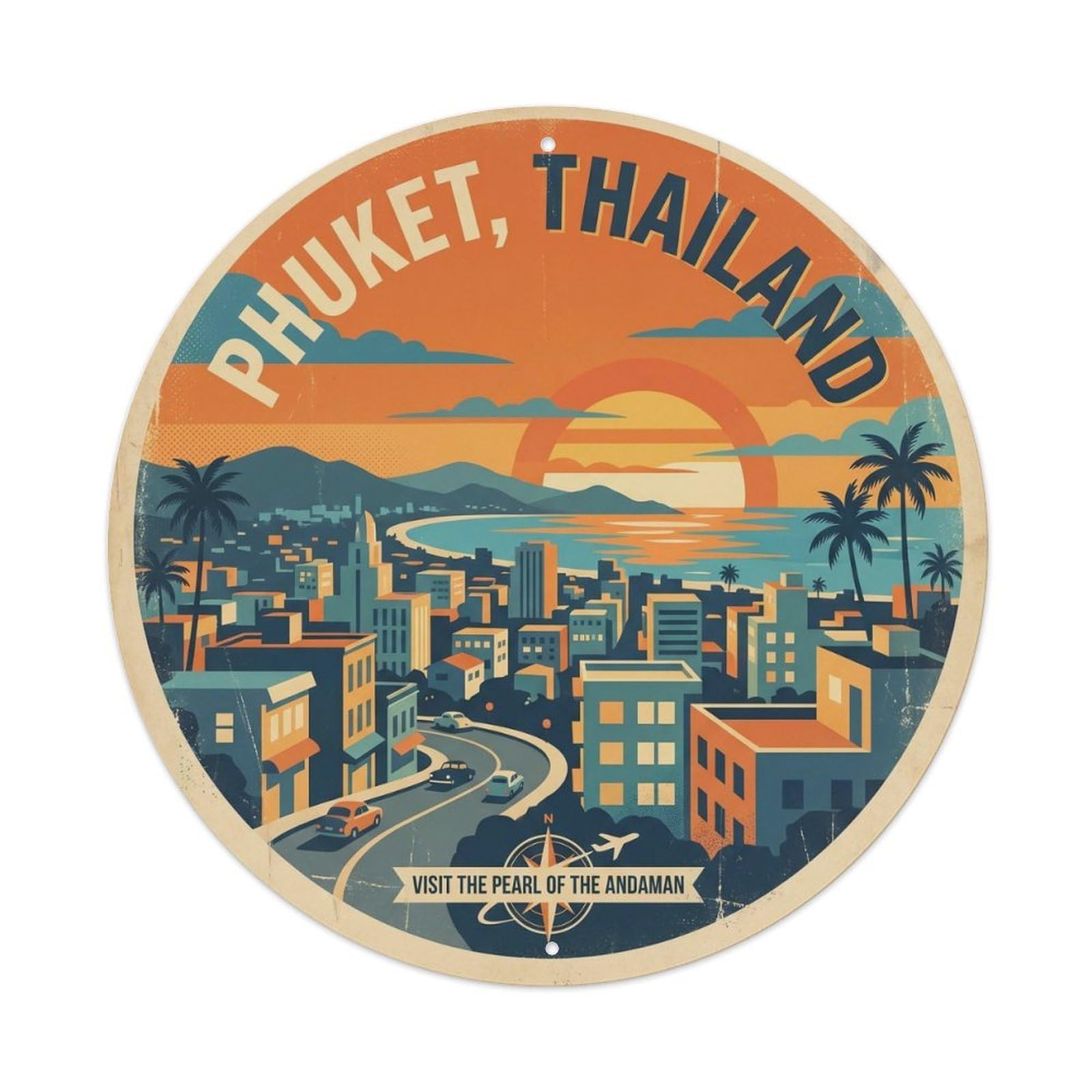 Phuket Rang Hill Mountain Island Viewpoint Rice Terrace Vintage Metal Tin Sign Plaque Wall Decor for Cafe, Club Bar, Office, Garden Metal Poster 8x8Inch