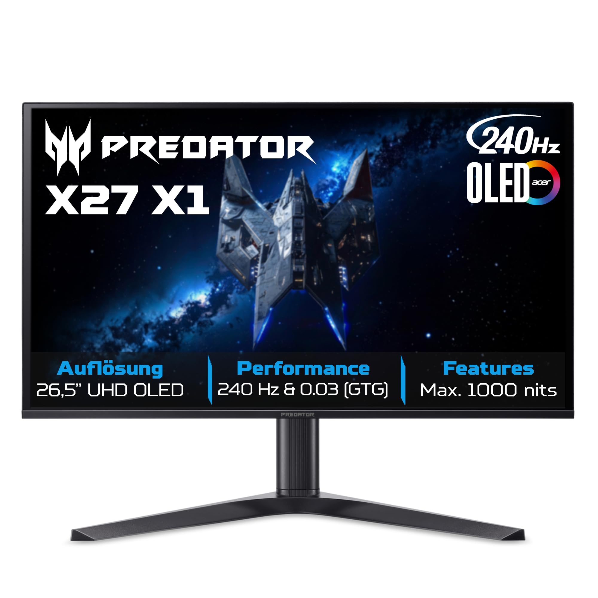 Acer Schwarz Monitor Predator X27x1bmiippruzx 27" Ultrahd 4K 240Hz Oled 0,03Ms Freesync Premium Pro