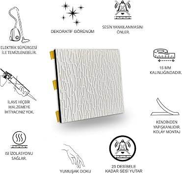 Tink Kendinden Yapışkanlı Akustik Ses ve Isı Yalıtım Paneli Keçe Dekota Geometrik Desenli Beyaz 49x49 cm (21 Adet (5 m²))
