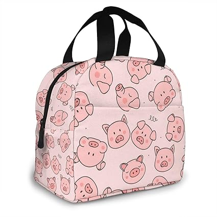 Cute Pigs Lunch Bag for Women Insulated Lunch Box with Front Pocket for Work Reusable Cooler Tote Bag for Office School Picnic Hiking Beach