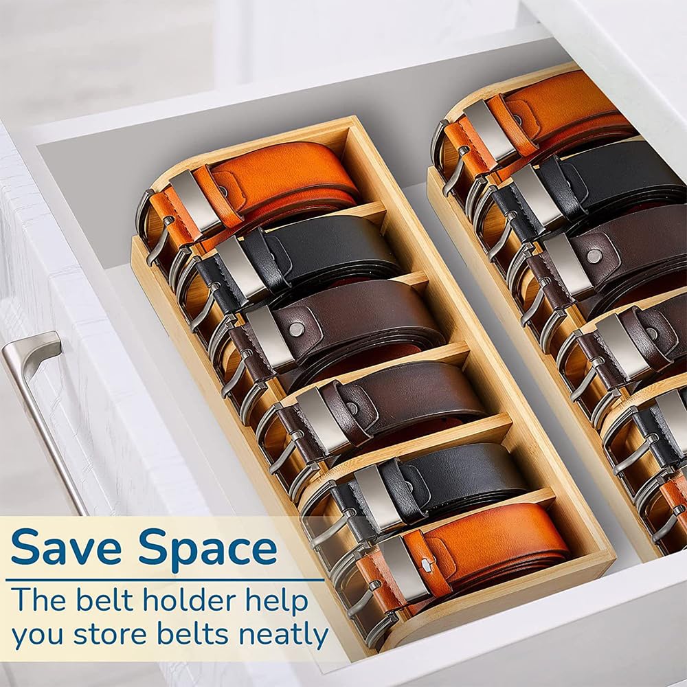 Boîte de Rangement de Ceinture en Bois, 6 Compartiments | Support de Ceinture en Bois pour Placard et Tiroir, Présentoir de Ceinture pour Armoire, Placard, Tiroir