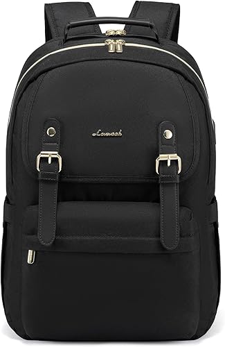LOVEVOOK Mochila para laptop para mujer, mochila de viaje informal para la universidad, Negro -, Moda