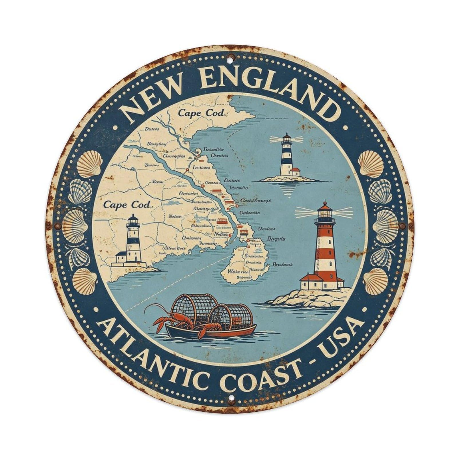 New England Metal Tin Sign Plaque