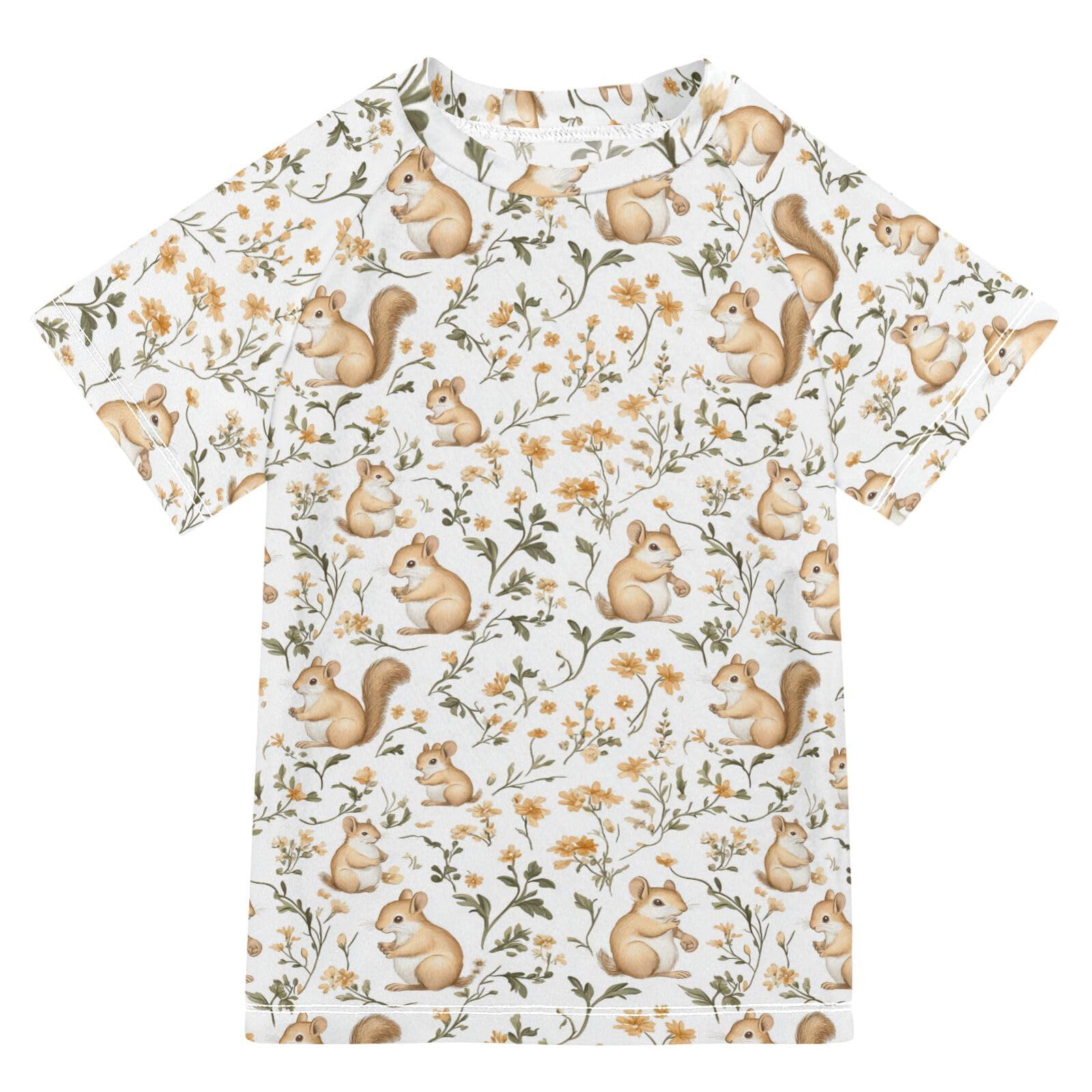 Bathing Suit Kids Short Sleeve Big Girls Swimsuit 3T Sweet Squirrel Animal White