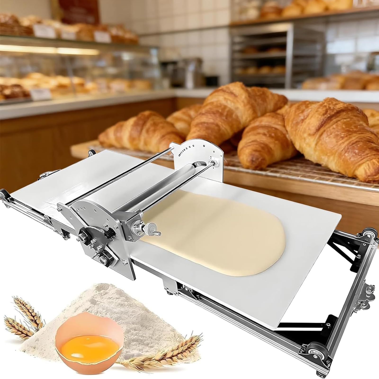 JIMINHUIXIN Commercial Electric Dough Sheeter, Dough Laminator, Foldable Doughs Roller, Adjustable 2-30mm for Croissant, Cookie, Puff Pastry, Fresh Pasta, Pie Crust & Pizza Dough – Fits in Cabinet