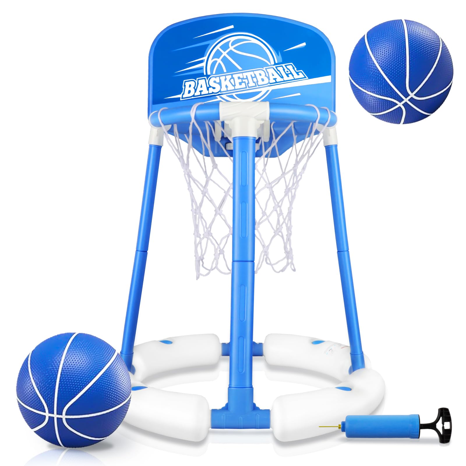 Charmofun Canestro da Basket Galleggiante per Piscina, Pool Basketball con 2 Palloni e Pompa, Giocattolo per Bambini e Adulti