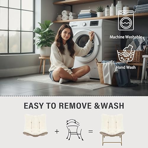 Miniatura 7 de Tiita - Silla decorativa perezosa, cómoda con estructura metálica y tela de felpa, silla reclinable espaciosa y acogedora para sala de lectura, sala