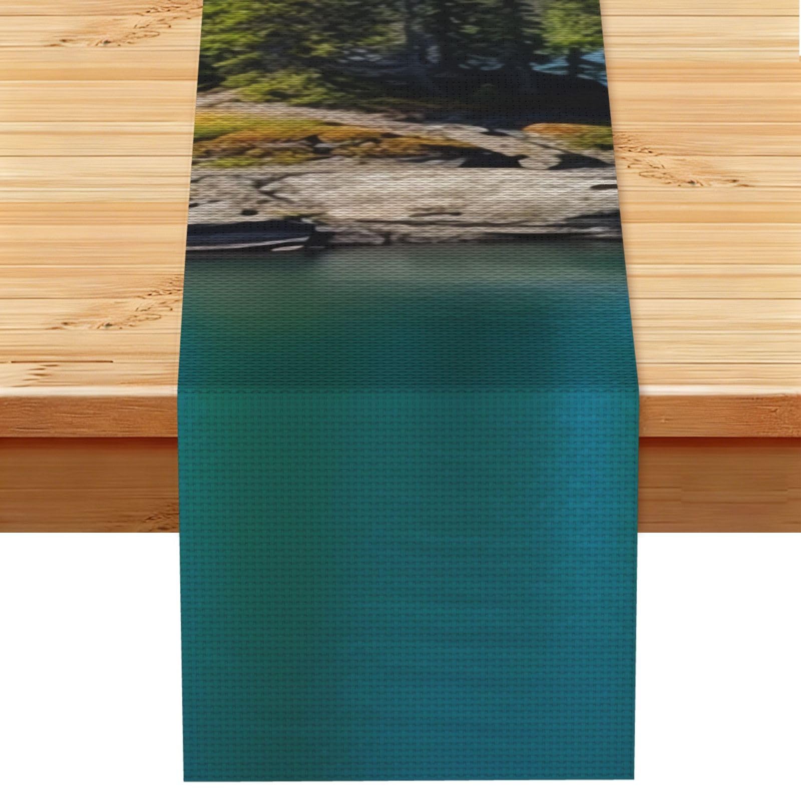 Fodpand Black Rustic Cotton Linen Table Runner, Spirit Island In Lake Table Runners 13 X 72 Inches, Modern Elegant Farmhouse Tablecloth, Washable Kitchen Dining Table Decoration For Home Party Decor