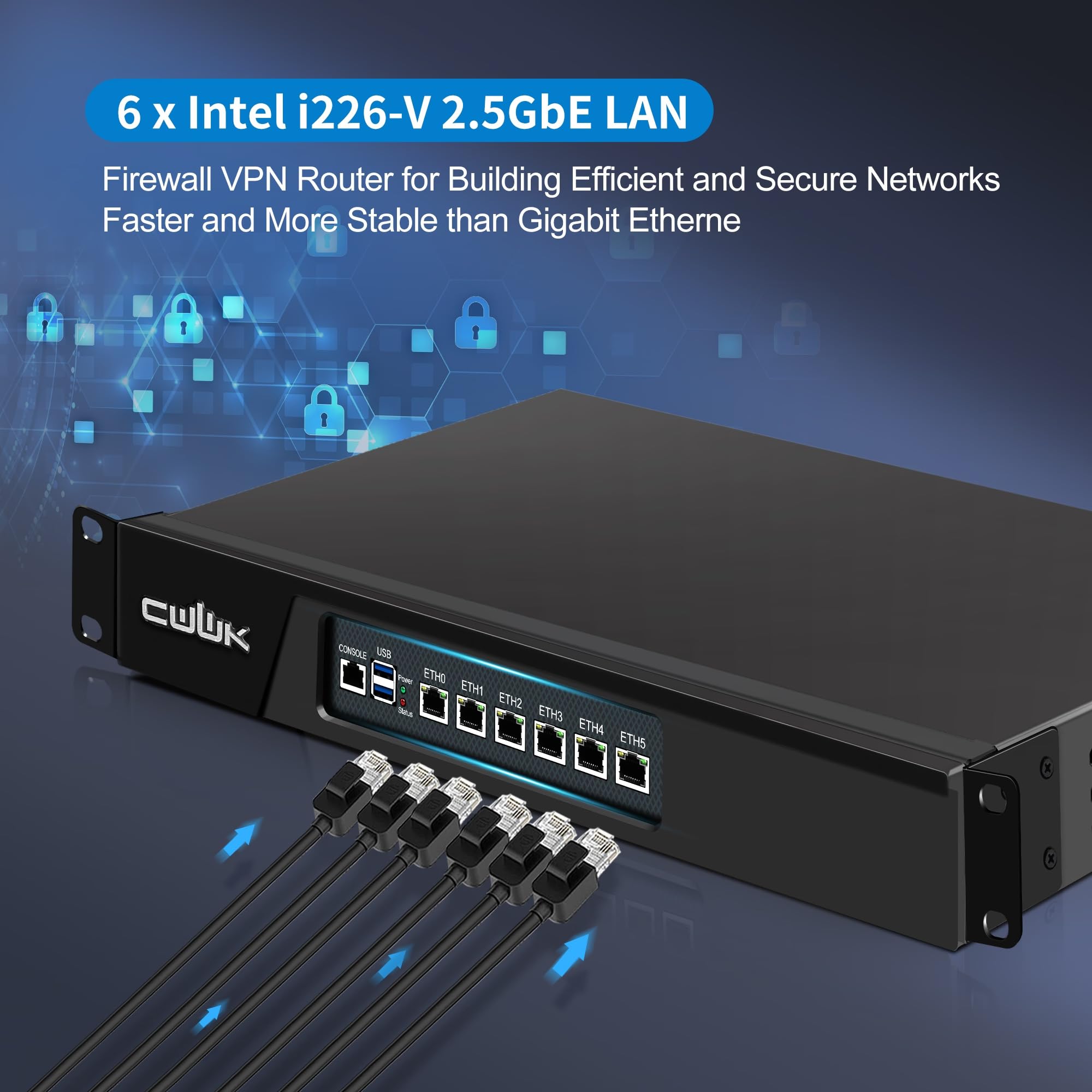 CWWK 1U N100 Firewall Appliance Rackmount, 19” Rack Firewall Hardware with 6 Port i226-V 2.5GbE LAN, U1 OPNsense Homelab Server DDR5 8GB RAM 128GB SSD, HD + VGA 2-Display, AES-NI