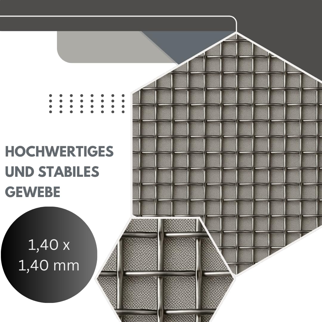 Edelstahl Fliegengitter 12,5 m x 0,6 m | V2A Edelstahlgewebe feinmaschig, robust & zuschneidbar – Insektenschutz, Nagerschutz, wetterfest | 12,5 m x 60 cm Breite