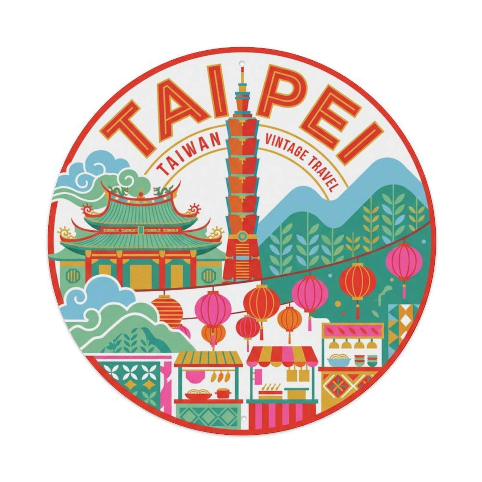 Vintage Travel Taiwan Taipei Metal Tin Sign