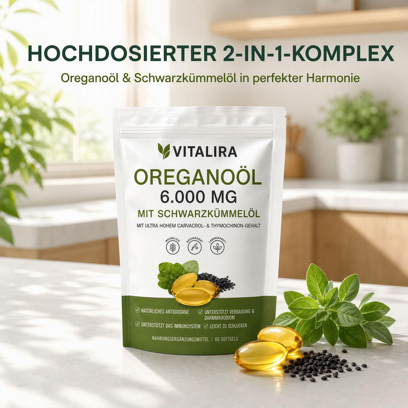 Vitalira Oregano-öl Weichkapseln 6000 mg – 60 Softgels