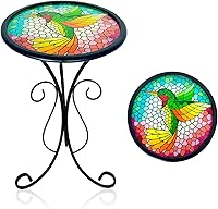 Vista 11 de HONGLAND Mesa auxiliar para exteriores, mesa pequeña para exteriores, mesa auxiliar redonda de 12 pulgadas, soporte para plantas de vidrio, mesa