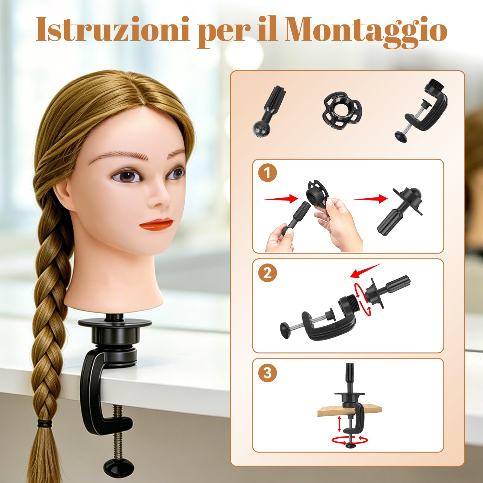 TwoWin Testina parrucchiere capelli veri 80% 26" marrone con morsetto per allenamento