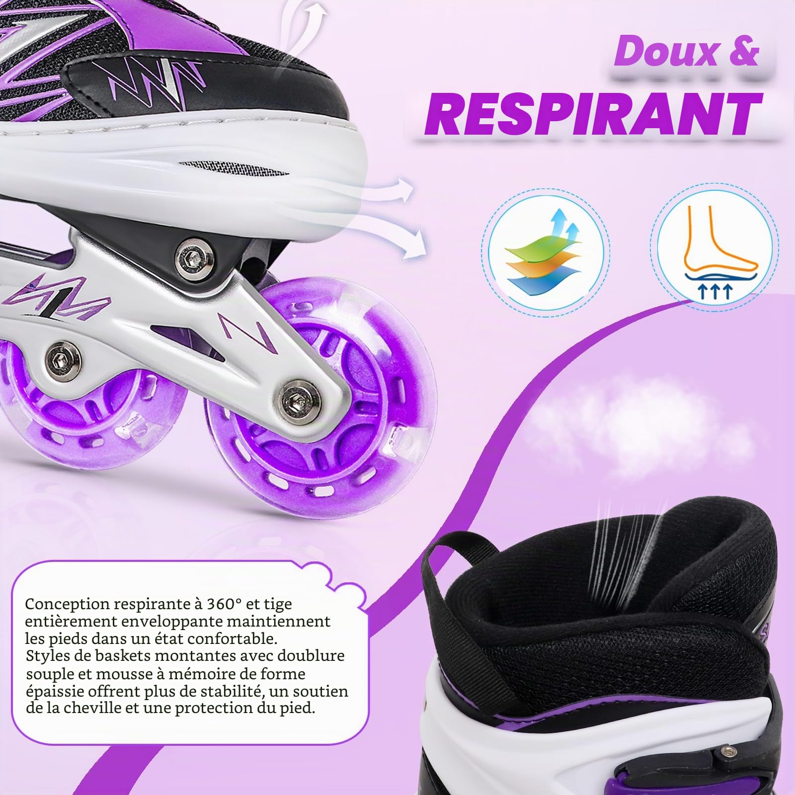 Patins à roulettes en Ligne Réglables pour Enfants Filles Garçons Débutants, Rouge & Violet Patins à Roues en Ligne pour Enfants et Adolescents pour Intérieur Extérieur Sport
