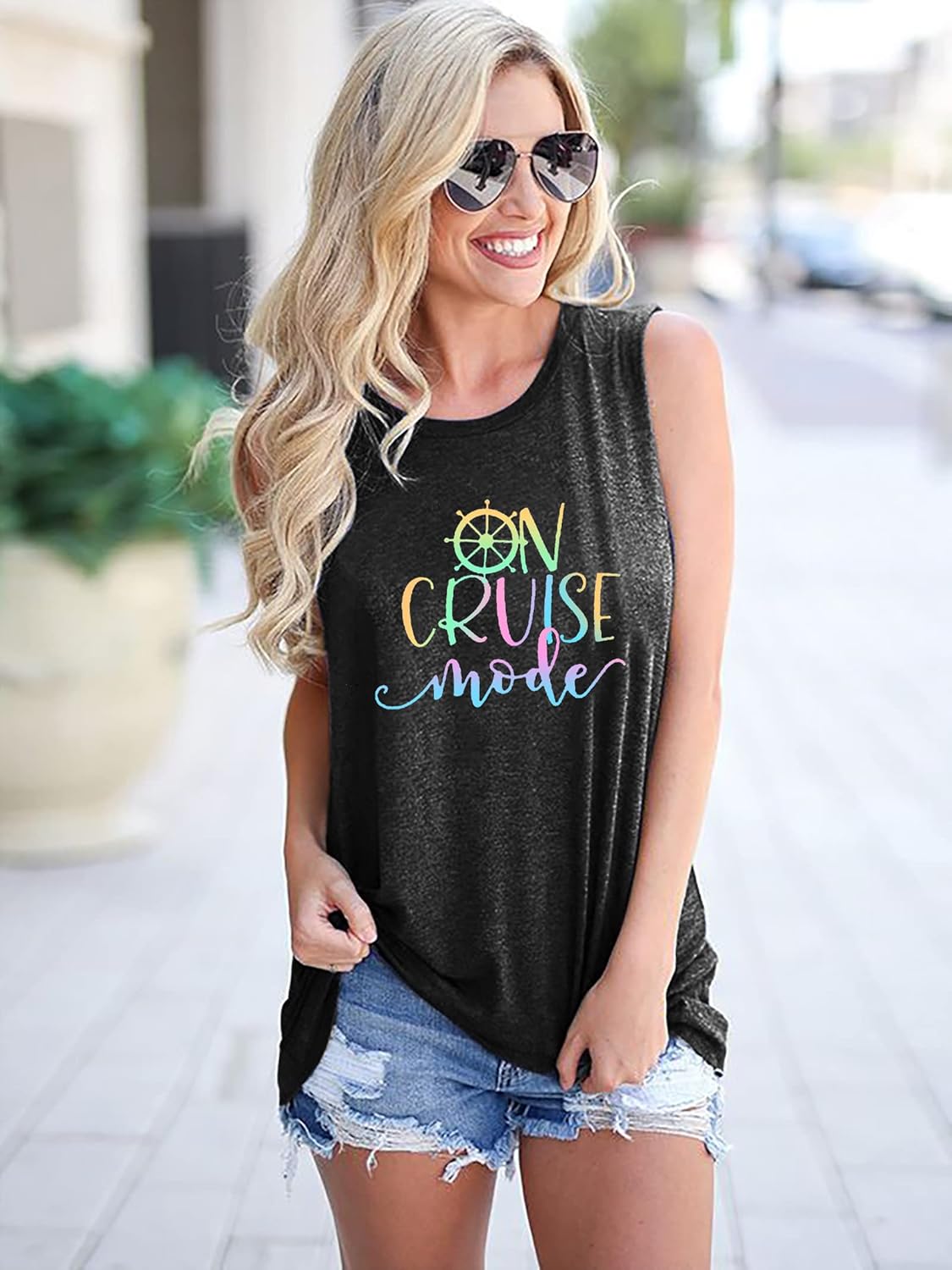 Cruise Mode Tank Women Summer Sleeveless Cruising Love Graphic Print T Shirt Boating Gifts Vacation Beach Shirt - Image 3
