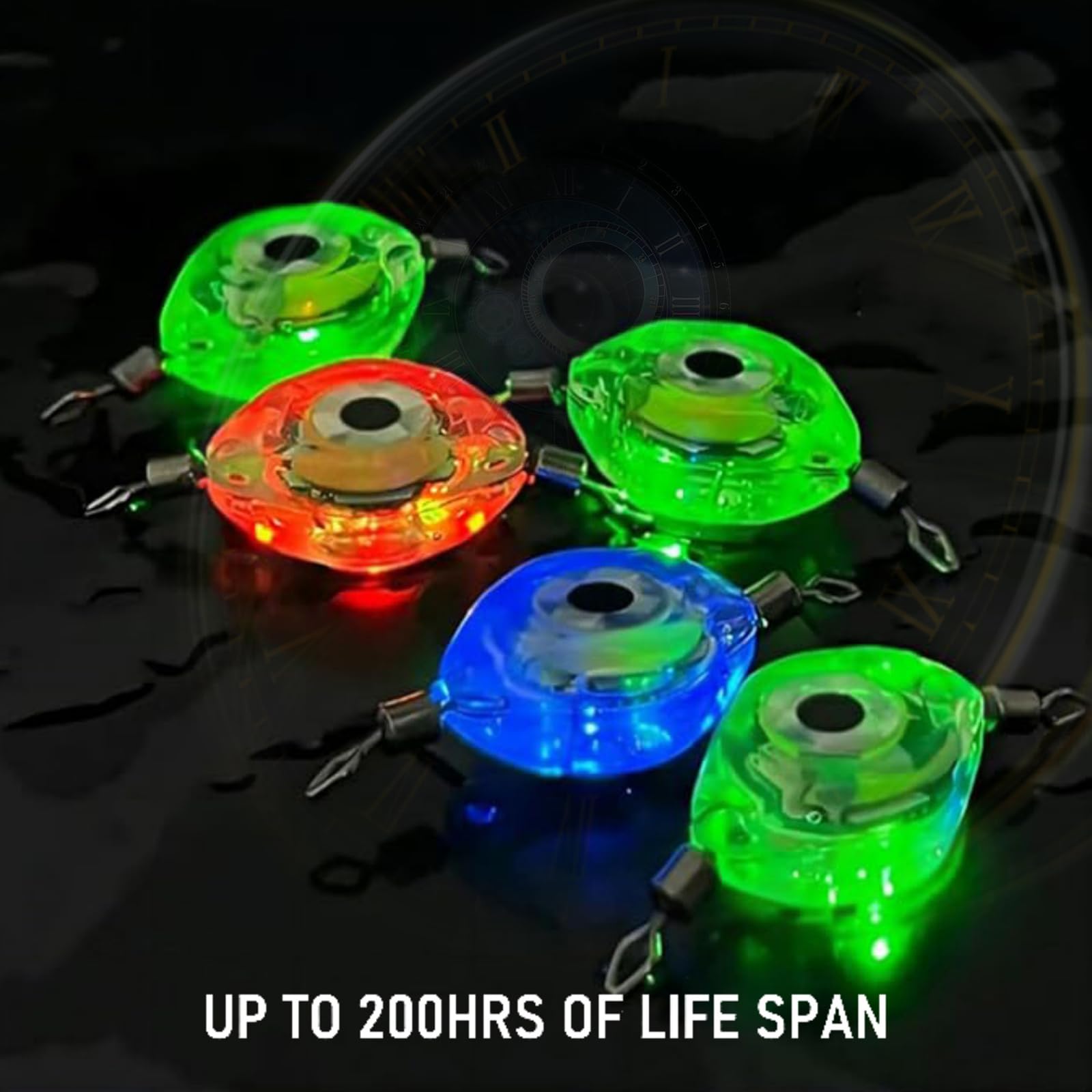Compact LED Fishing Lure Light, 5PCS Auto On/Off Water-Activated Flasher Kit with Multi-Color Flash for Deep Sea, Freshwater & Saltwater Halibut Rig (Double Ring)