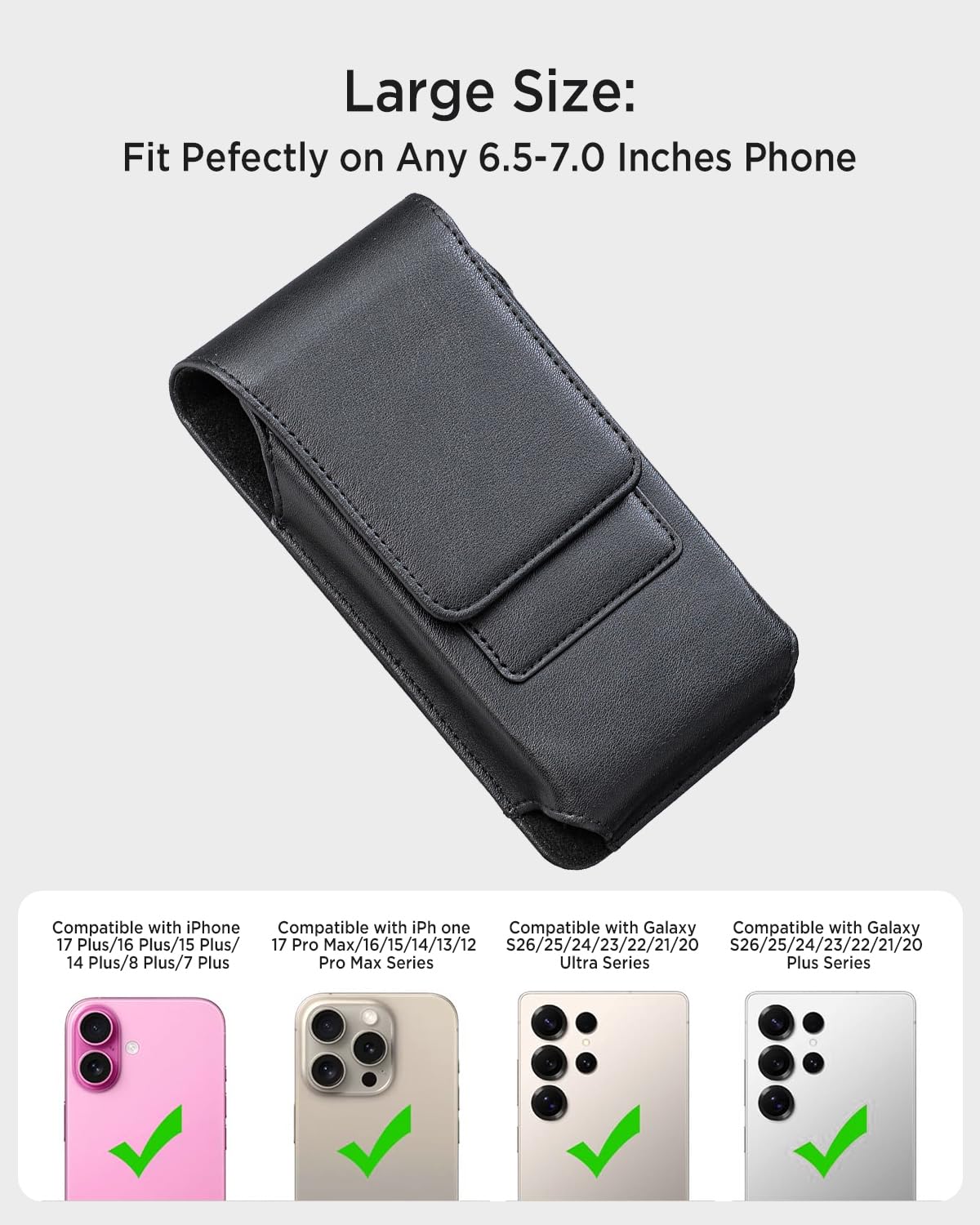 Miimall Étui de Ceinture en Cuir PU pour iPhone 17/16/15/14 Pro Max, Samsung Galaxy S26/S25/S24/S23 Ultra/Plus, [2 Emplacements pour Cartes][Fermeture Magnétique], Femme et Homme, Noir