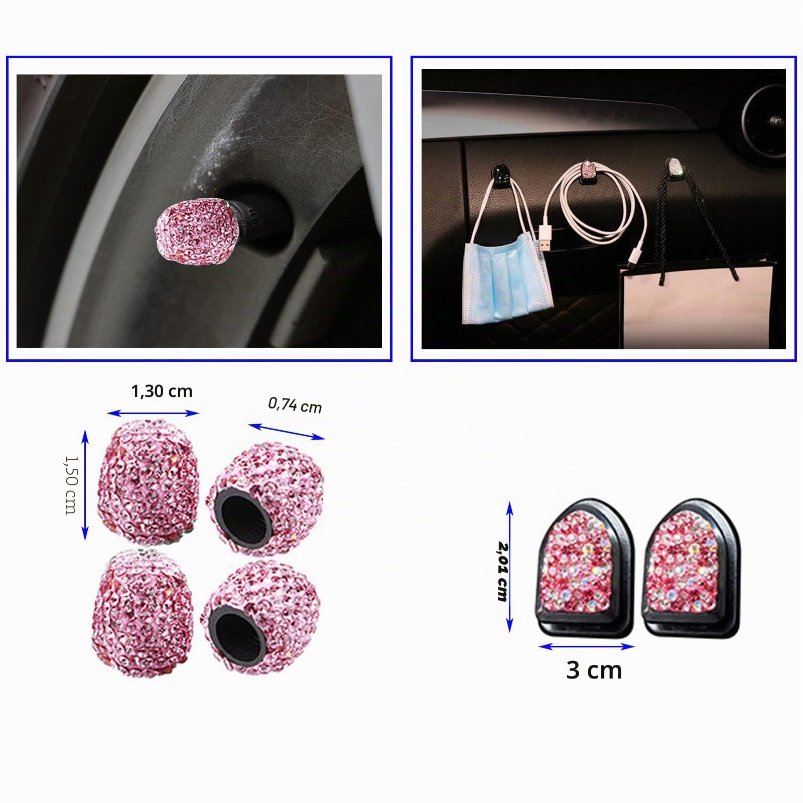 20 piezas Bling Auto Accesorios Interior Mujeres Brillantes Accesorios Bling Car Accessories Soporte para gafas para mujeres, soporte para teléfono móvil, anillo de encendido