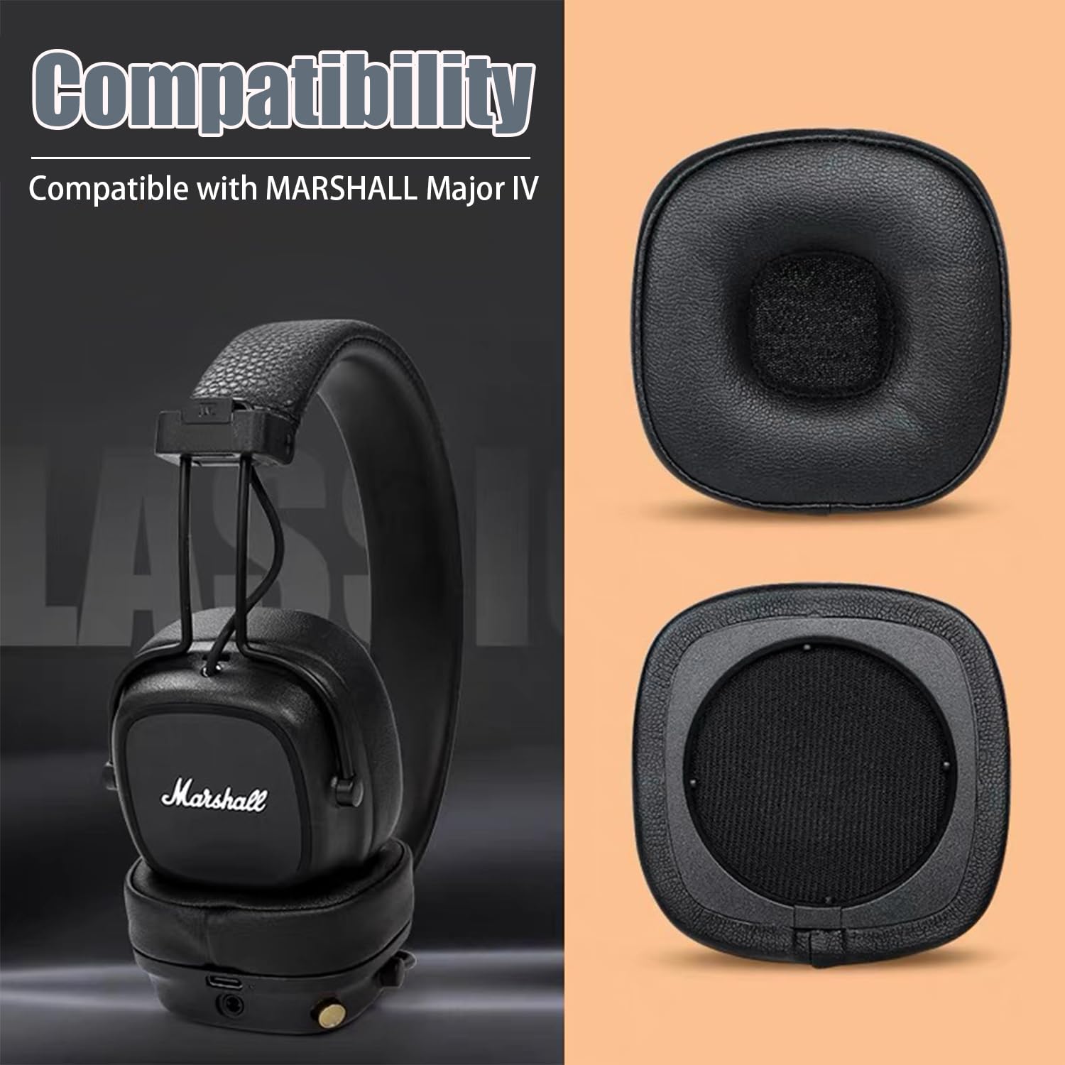 INF 1 paio di cuscinetti auricolari di ricambio per MARSHALL Major IV, esperienza sonora migliorata, cuscinetti auricolari morbidi e confortevoli, installazione semplice, nero