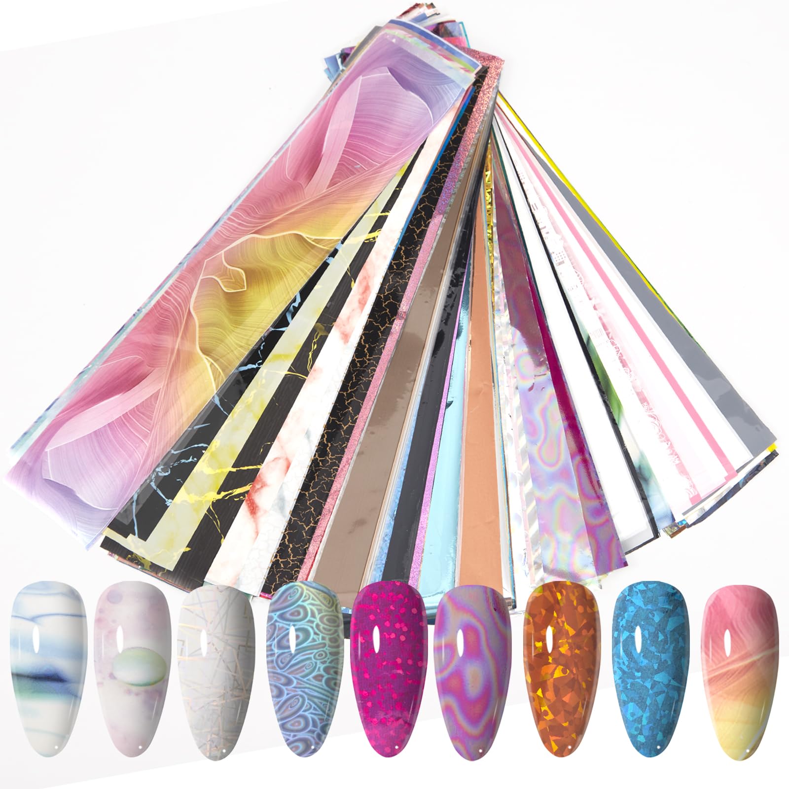 WOKOTO 300 Sheets Nail Transfer Foil Art Kit, Solid Glitter Gradient Nail Foils Nail Art Stickers for Gel Nails Transfer Stickers Decals Wraps Nail