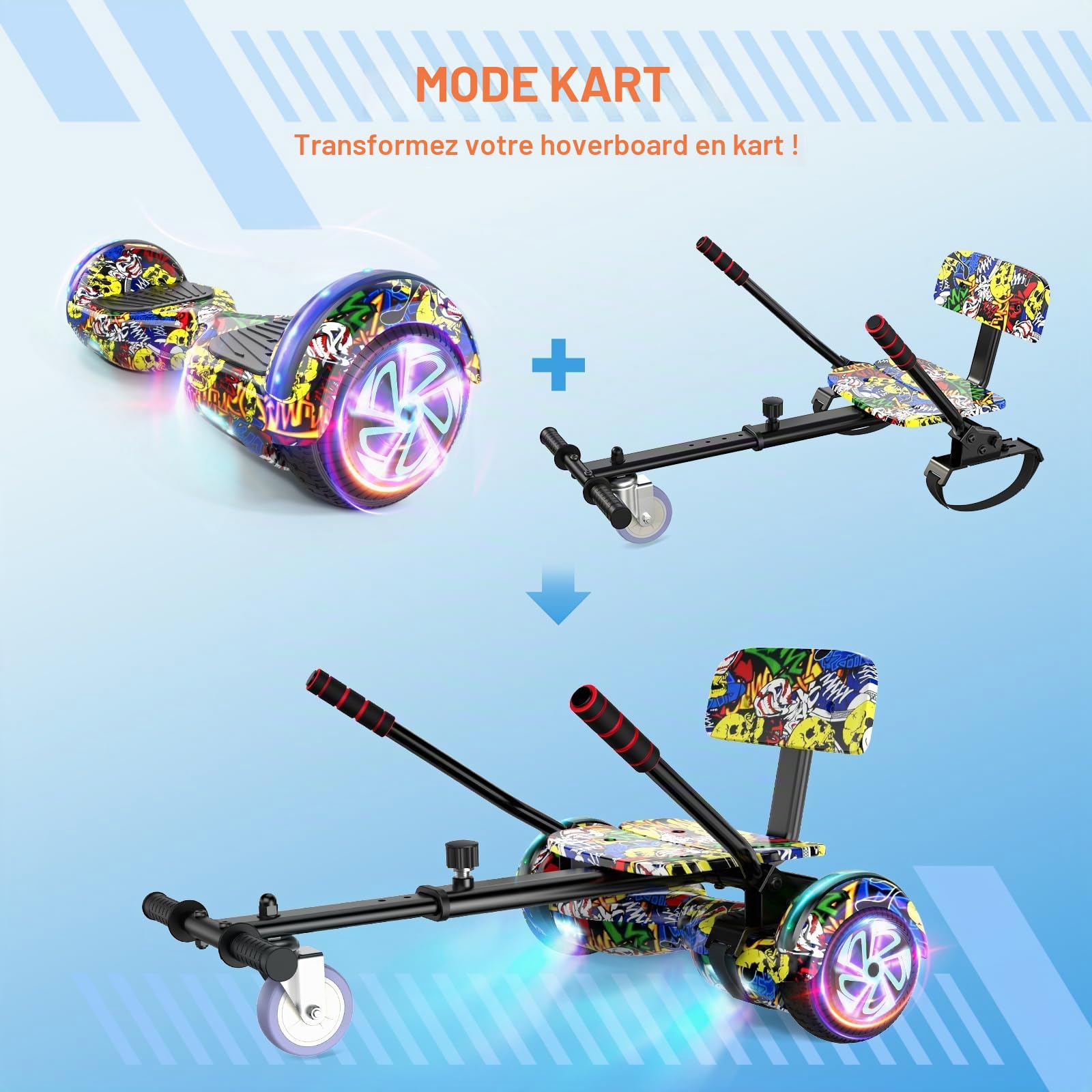 Scooter Seat Attachment, Ajustable Frame Length Scooter Go Kart Combo, Safety Certified Hoverboard Go Kart for Kids