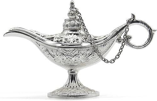 Aveson, lámpara de genio liviana, estilo clásica de colección, recipiente para el hogar, decoración para mesas y regalos, Plateado, S