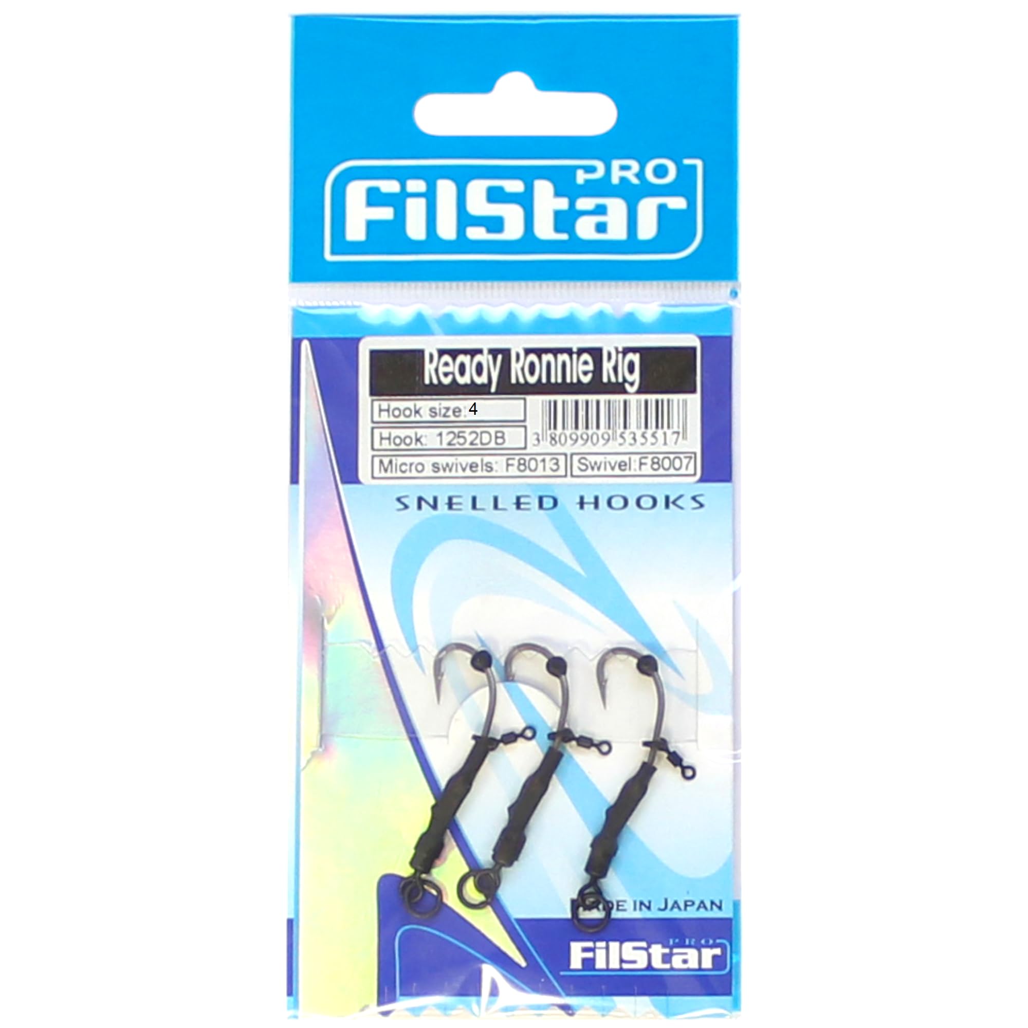 PRO FILSTAR Set of 3 Fishing Hooks for Ronnie Rig N4, Hooks for Carp Fishing with Swivel & Ring, Carp Fishing Accessories