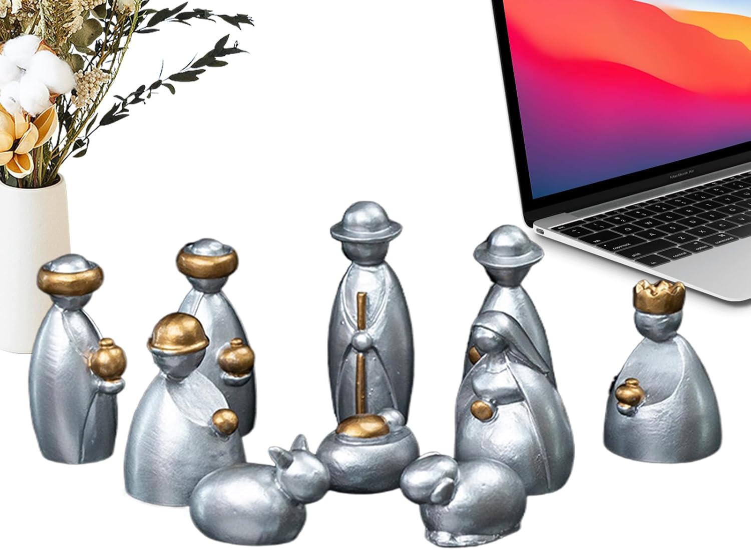 Christmas Nativity Set | 10 Pieces Christian OrnamentMini Collectible Nativity Set Christmas Decor for Bookshelf Table Centerpiece School Front Yard Mantle Display Photoshoot Showcase