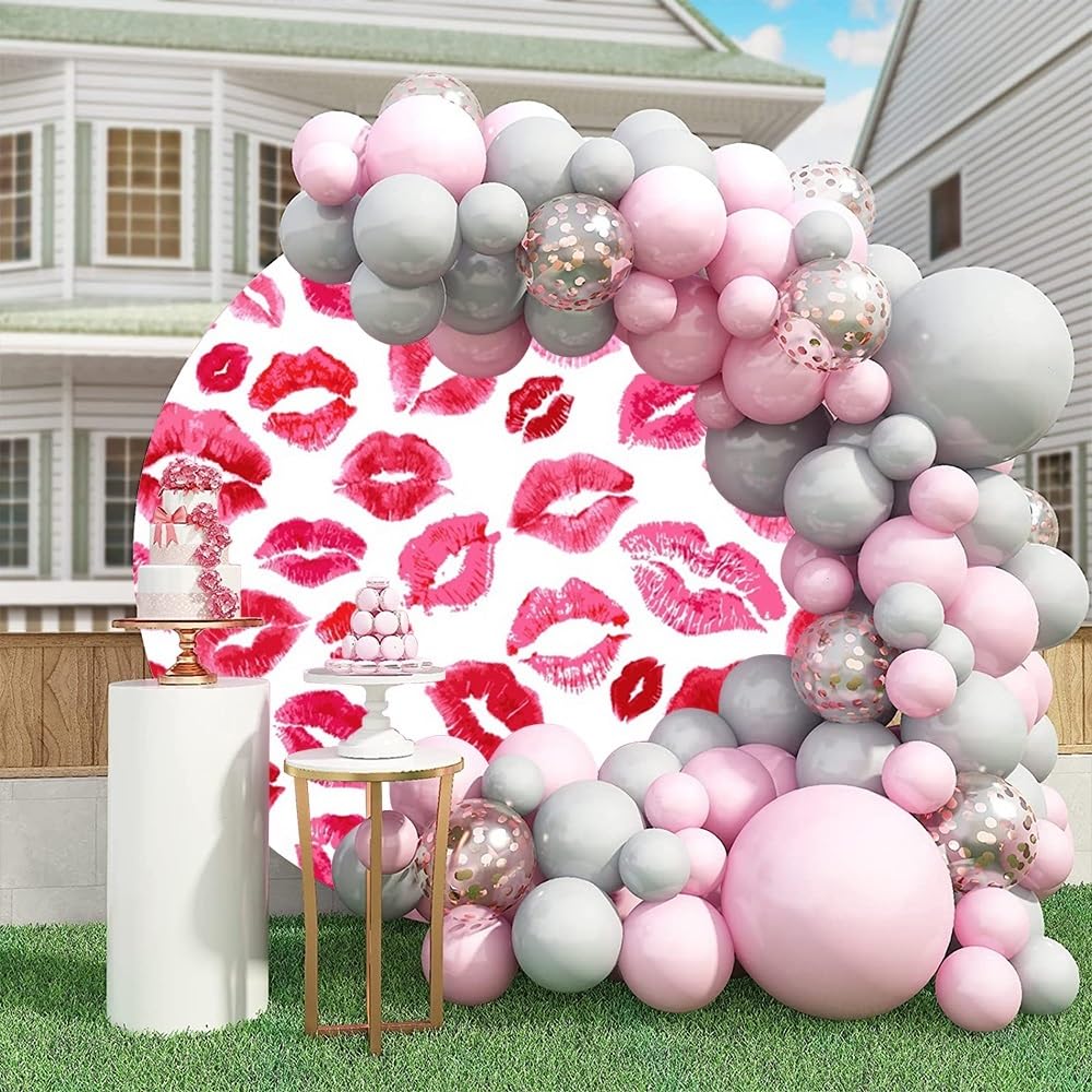 Leyiyi 2,2 x 2,2 m rote sexy Lippen, runder Hintergrund für Valentinstag, Fotografie, Hintergrund, Mode, Make-up, Kuss, Brautparty, Hochzeit, Party, Bankett, Mädchen, Babyparty, Foto, Porträt,