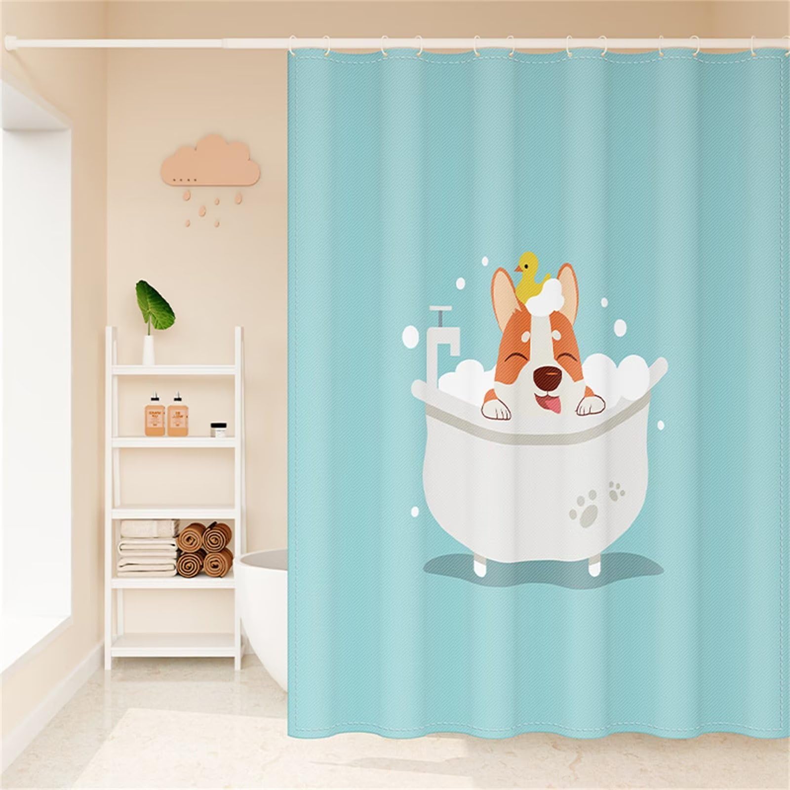 Cane Tenda Doccia W300cm x L180cm Tenda per Doccia Antimuffa, Tenda da Esterno Impermeabile Tessuto, 3D Tenda con Ganci per Dormitorio Famiglia Appartamento Hotel Doccia ​Bagno Decor
