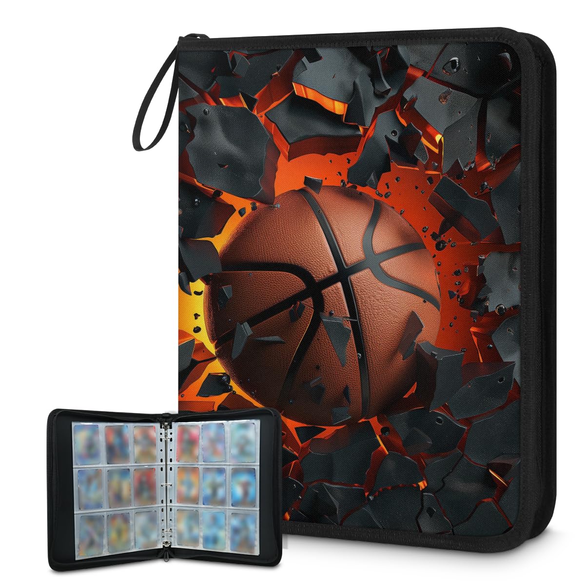 Classeur de cartes à collectionner 9 poches, 900 poches avec fermeture éclair (ballon de basket explosif 3D)