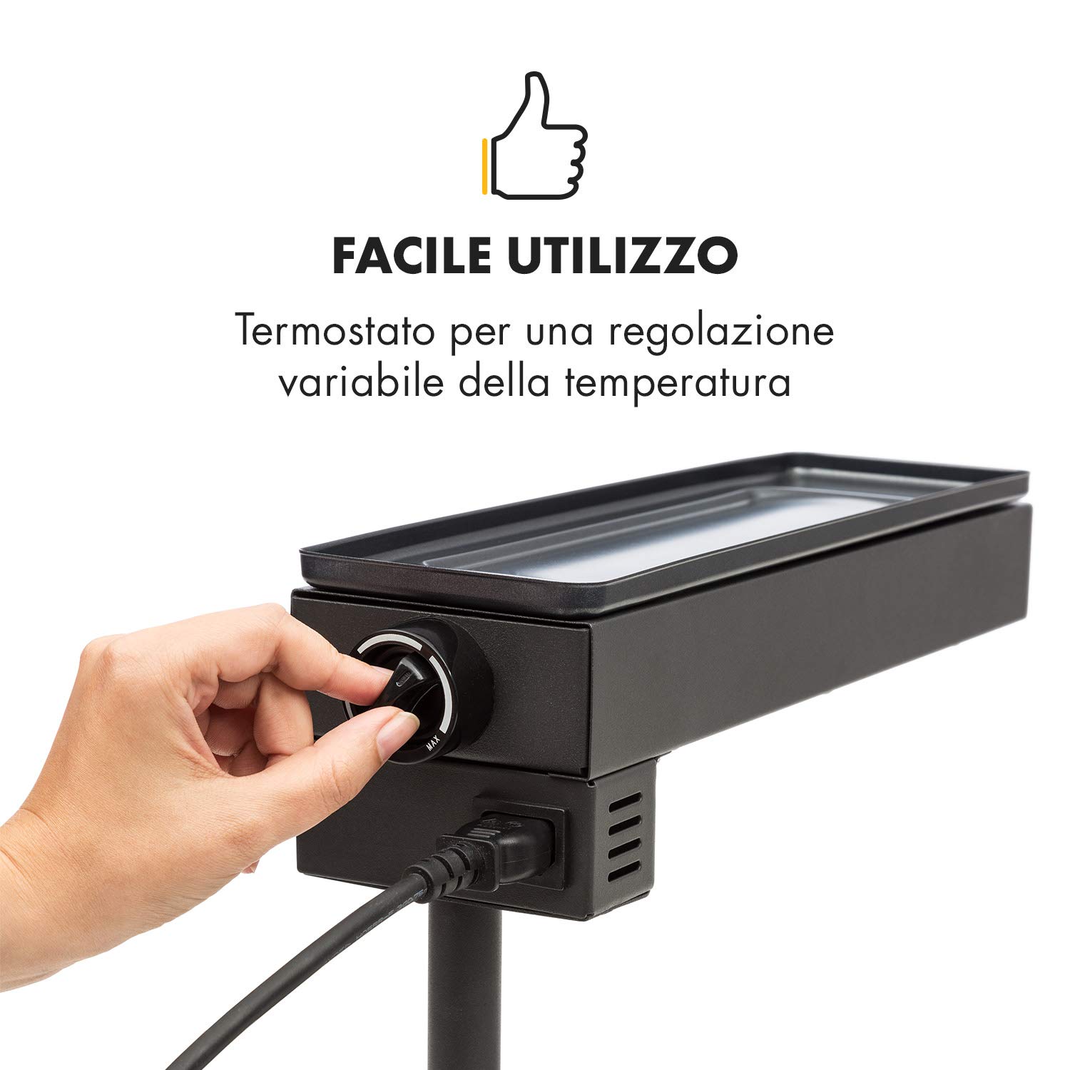 Klarstein Griglia per Raclette con Vassoio in Acciaio Inox, Piastra Raclette Formaggio Rotabile e Regolabile 1000W, Piastra Elettrica per Grigliare Carne e Formaggio, Piastra Grill per Interni