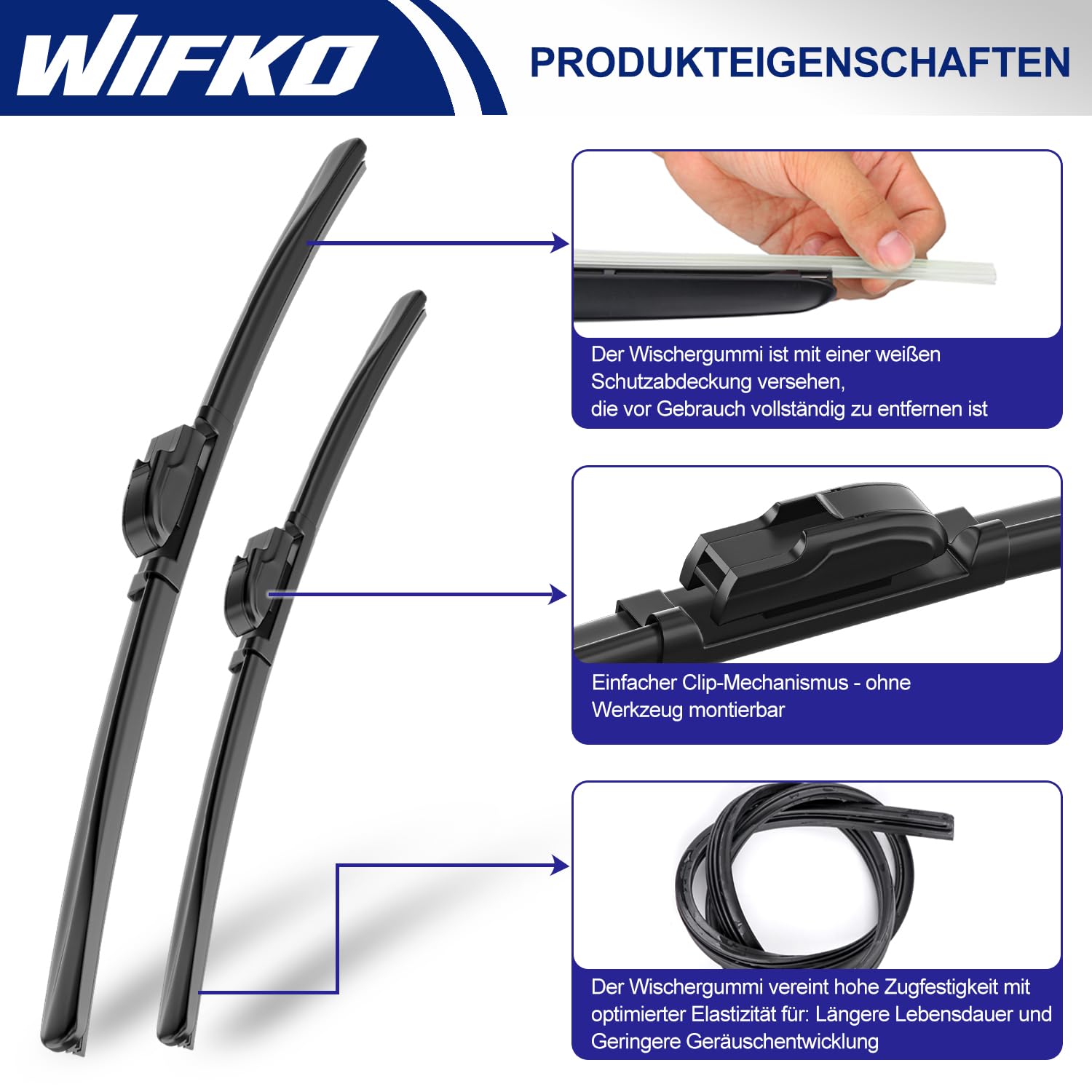 Scheibenwischer Set für Toyota Yaris MK3 2012-2019 Vorne & Hinten | 2 Front + 1 Heck, Vordere Flachbalken-Wischer, Auto Scheibenwischer Frontscheibe und Heckwischer, Direkte Montage