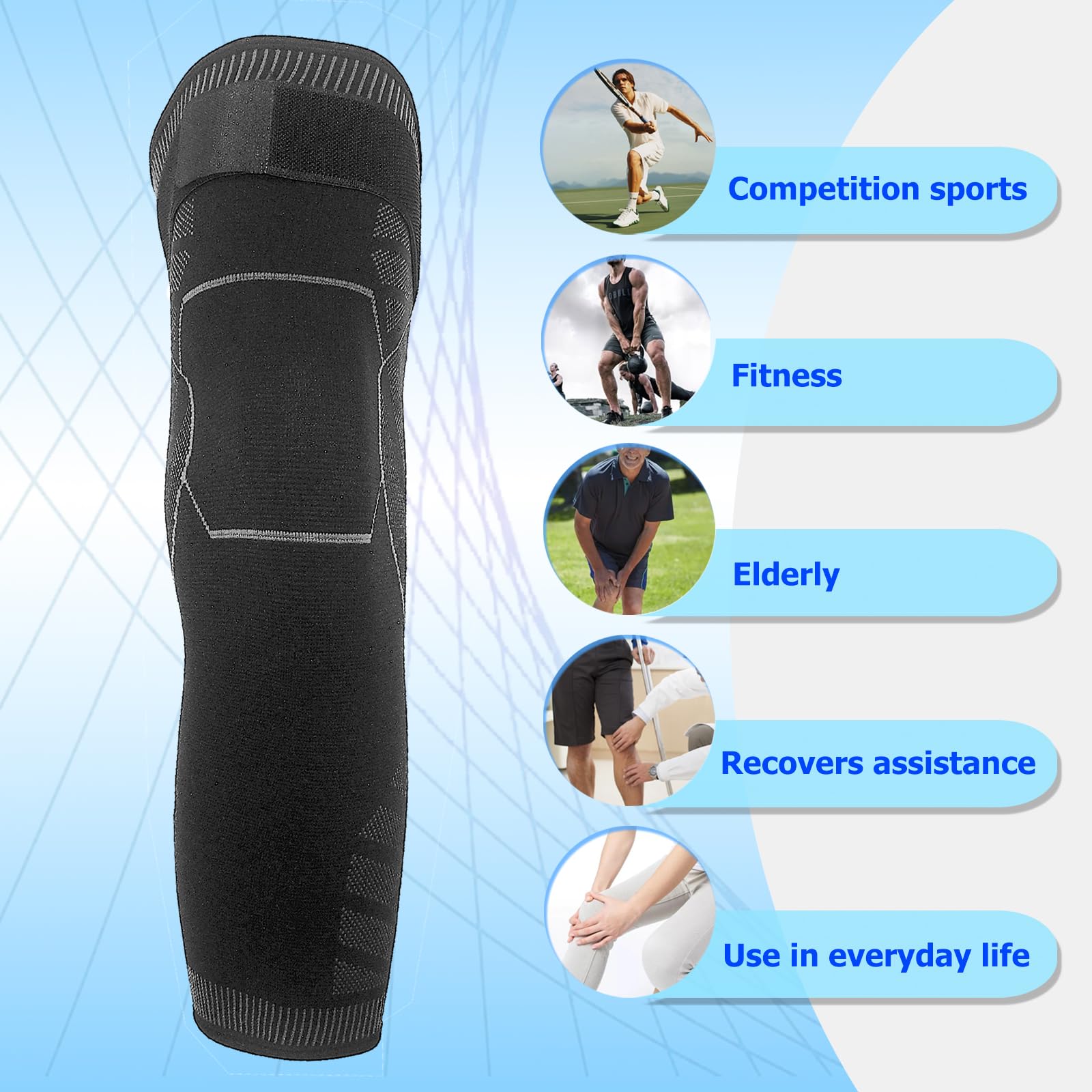 Kniebandage Lang 2 Stück für Männer & Damen Kompressions Kniebandage Verstellbar Atmungsaktiv Rutschfest Elastisch für Sport K50B (Schwarz, XL)