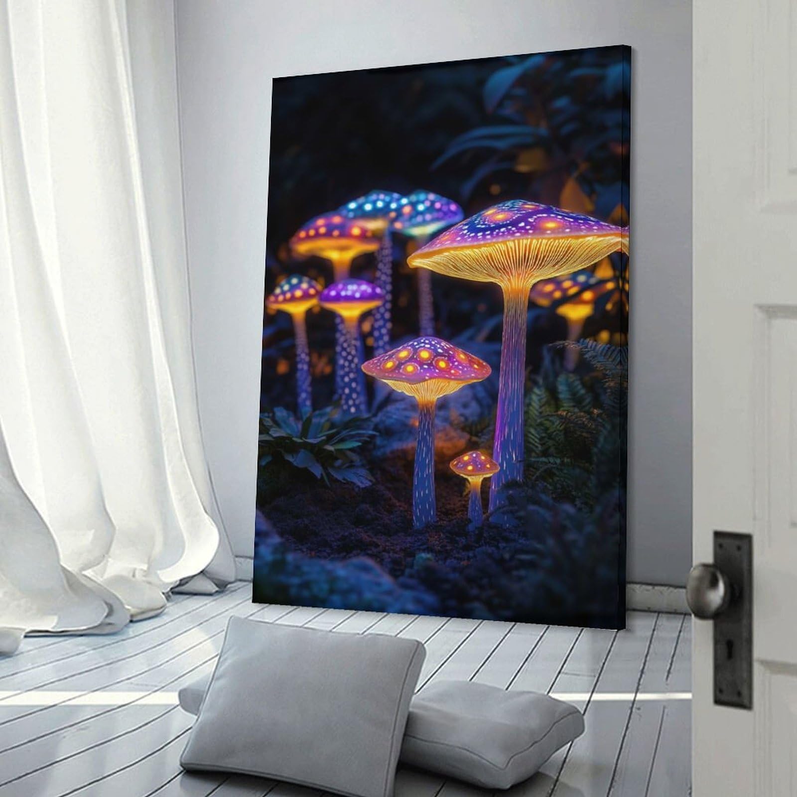 Junmoney Glowing Mushroom Forest Wall Decor Canvas Print, 20x30inch(50x75cm), for Home Lounge, Bedroom Or Reading Nook, Decorative Artwork for Empty Walls