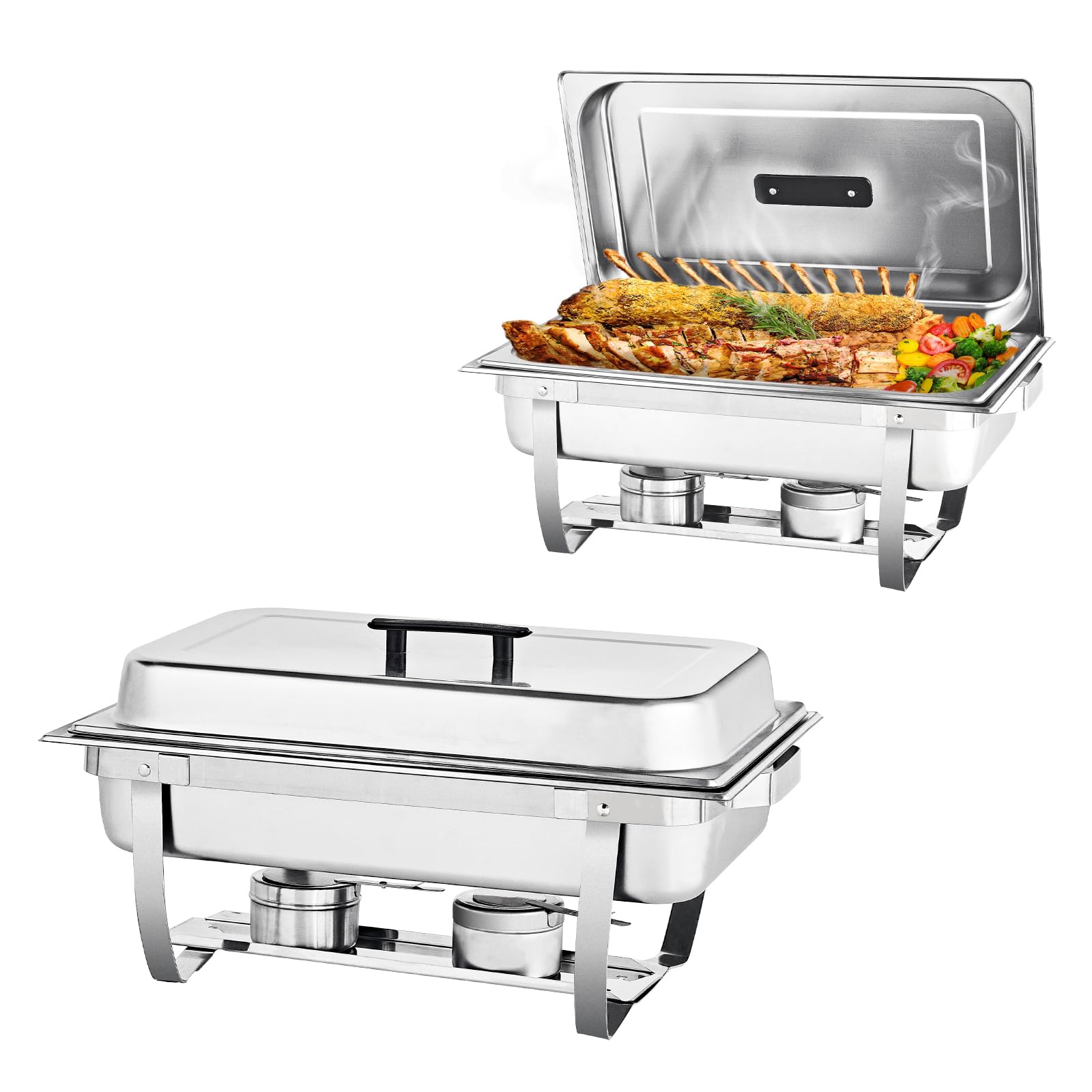 8QT 2Pack Scaldavivande Catering Buffet Set,SS201 Rettangolo scalda vivande Elettrico Professionale, Armadio riscaldante per Alimenti, Cornice Spessa,per Catering, Buffet e Feste,Argento