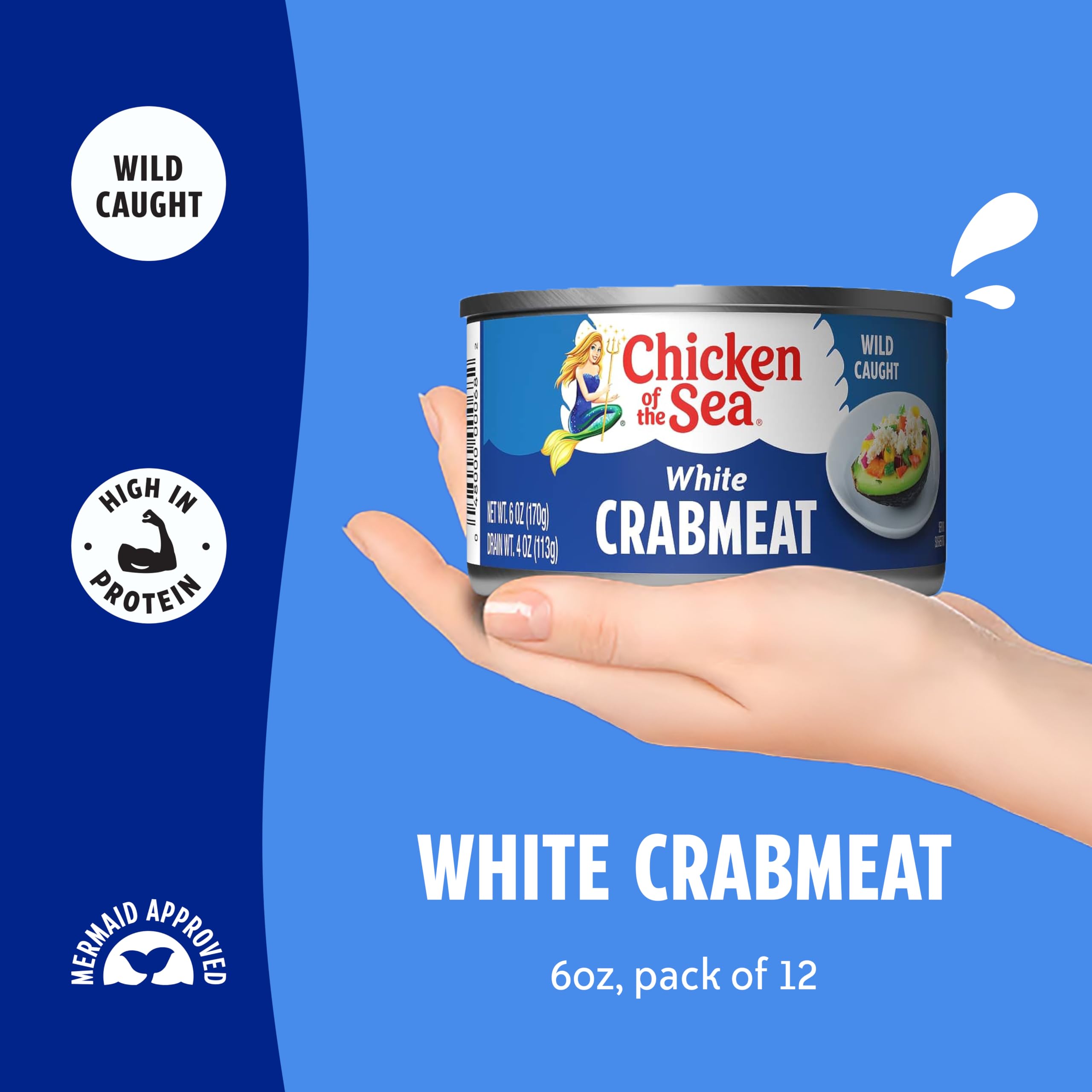 Chicken of the Sea Wild Caught White Crab Meat, 6 oz Cans, 12-Count – High Calcium, High Protein Canned Crab Meat – Delicious & Nutritious, Perfect for Dips, Soups, & More