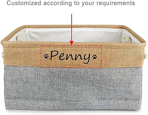 Miniatura 8 de Cesta de juguetes personalizada para perros con nombre, canasta de juguetes personalizada para perros, contenedor de almacenamiento de alimentos