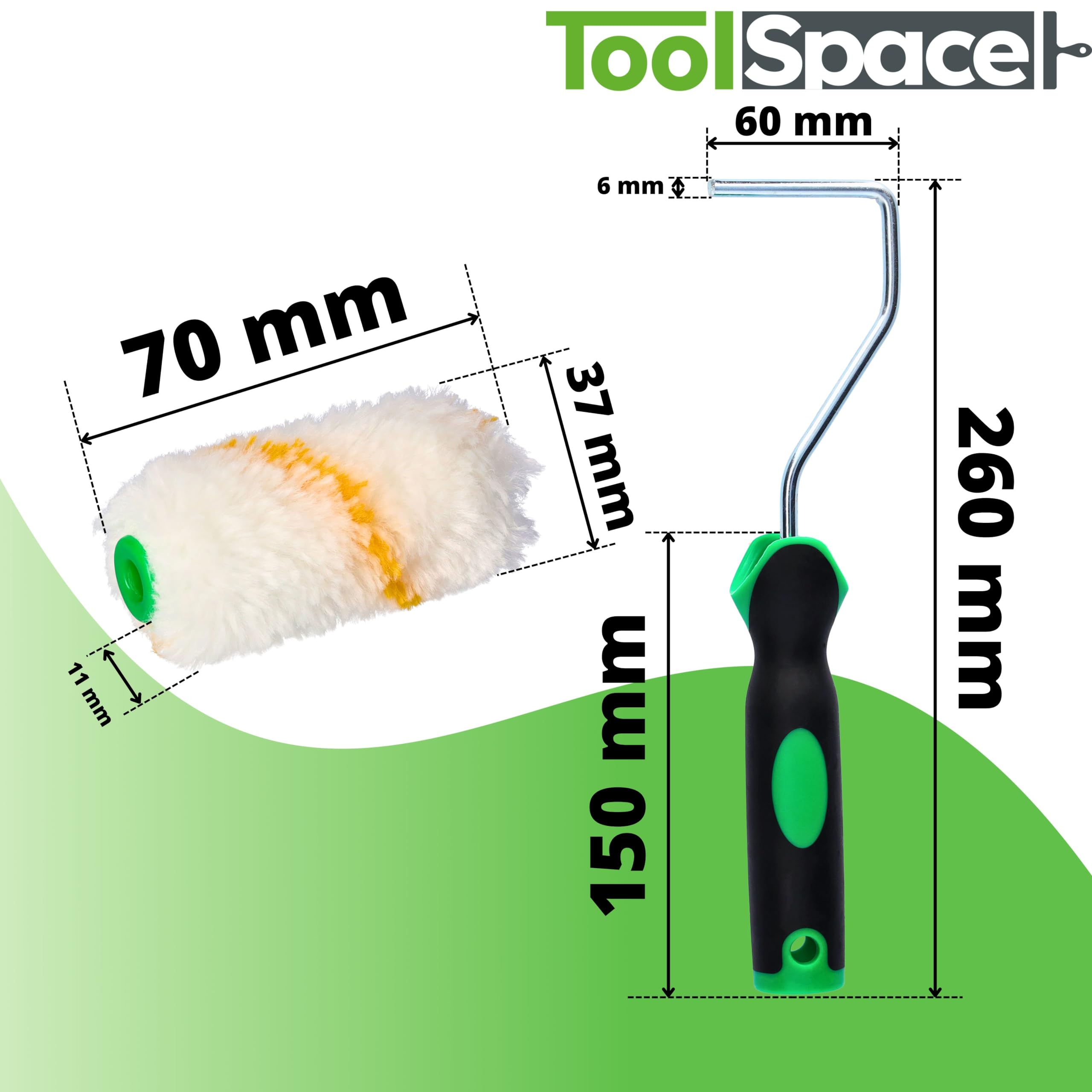 ToolSpace 10 Pezzi Rullo per Pittura - 7 cm Rulli Set Poliacryl con Pelo Lungo - Rulino per Verniciatura Verniciare - Ricambio con Manico per Porte - Kit Pitturare Pareti Interni Esterni - Superfici