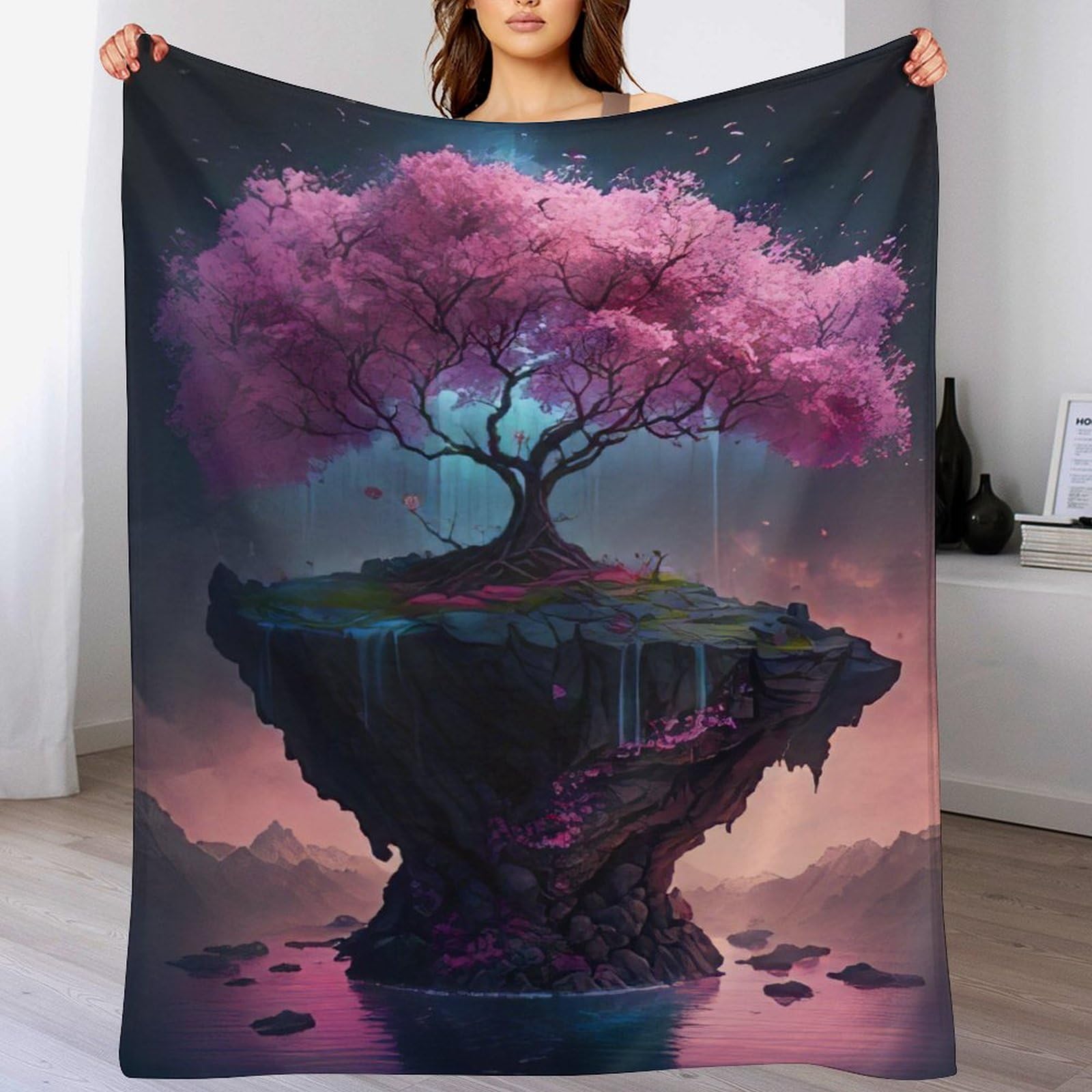 Couverture cerisier japonais en flannel douce artistique au fini polaire haut de gamme