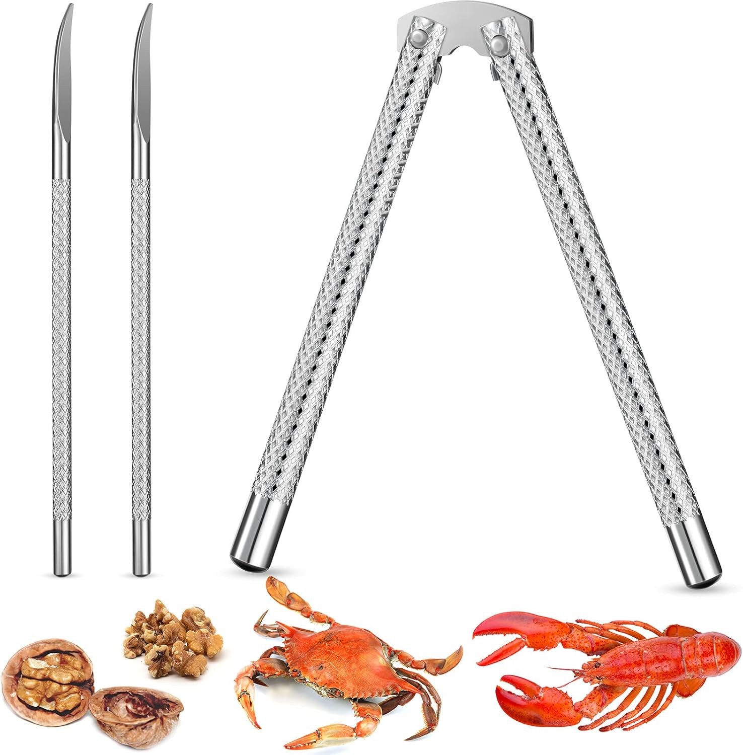 Nut Crackers and Picks, Stainless Steel Nutcracker Silver Metal Shell Cracker for Seafood Nuts (3): Home & Kitchen