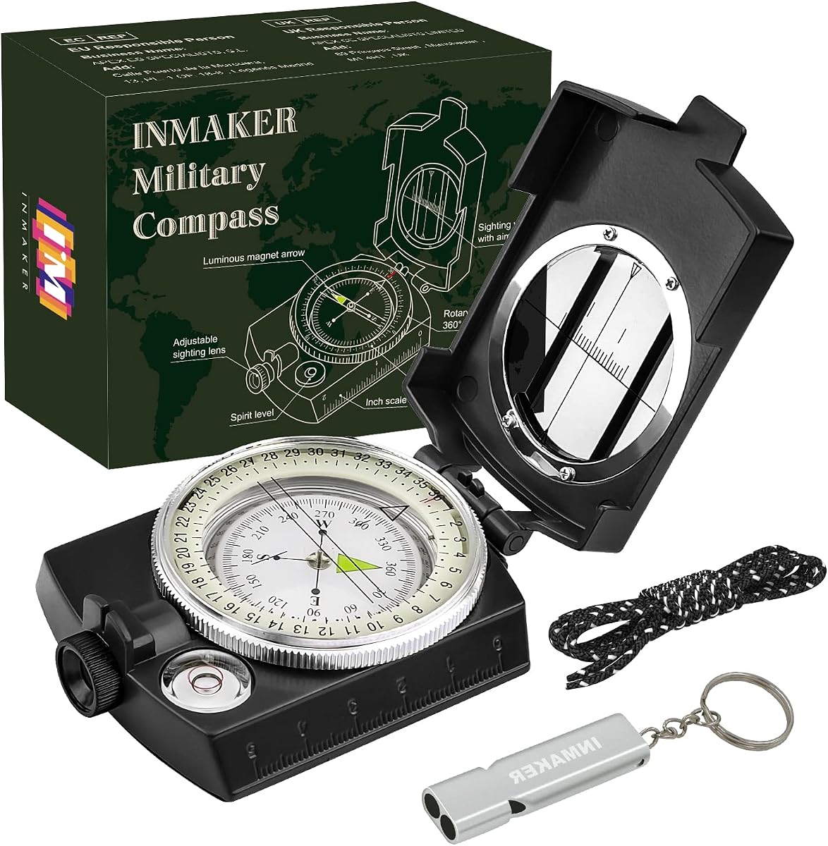INMAKER Brújula, Brújula para Senderismo con Silbato de Supervivencia, Brújula Luminosa, Regalo para niños, Aplicar para Supervivencia al Aire Libre, Camping y navegación