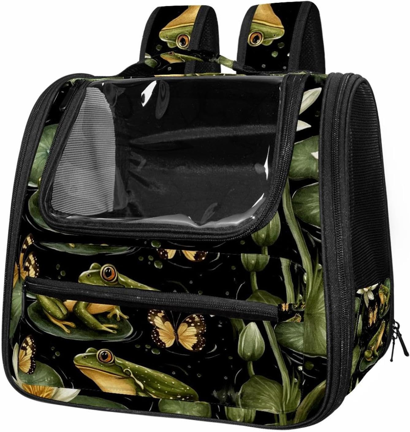 Portable Travel pet Backpack Carrier Hamster Bag Small Dog cat Carrier Breathable Hang Bag, Cute Green Frogs Butterflies (2)