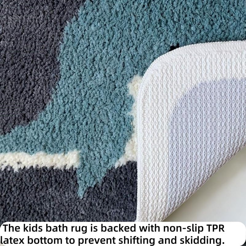 Miniatura 5 de Alfombra de baño de microfibra con diseño de ballena, alfombra de baño para niños, decoración náutica con peces y océano, antideslizante, suave,