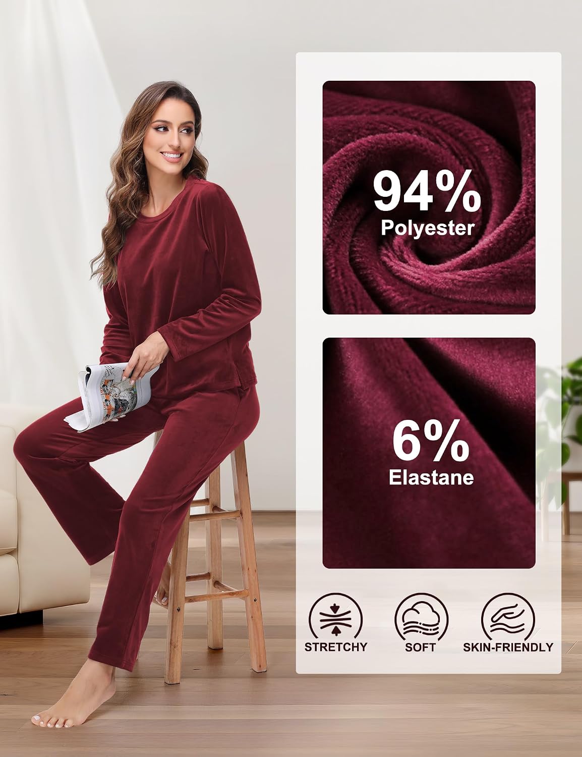 ROYAL MATRIX Womens Velour Sweatsuit, 2 Pieces Velour Tracksuit Jogging Lounge Pajama Set Velvet Sweatshirt and Pants