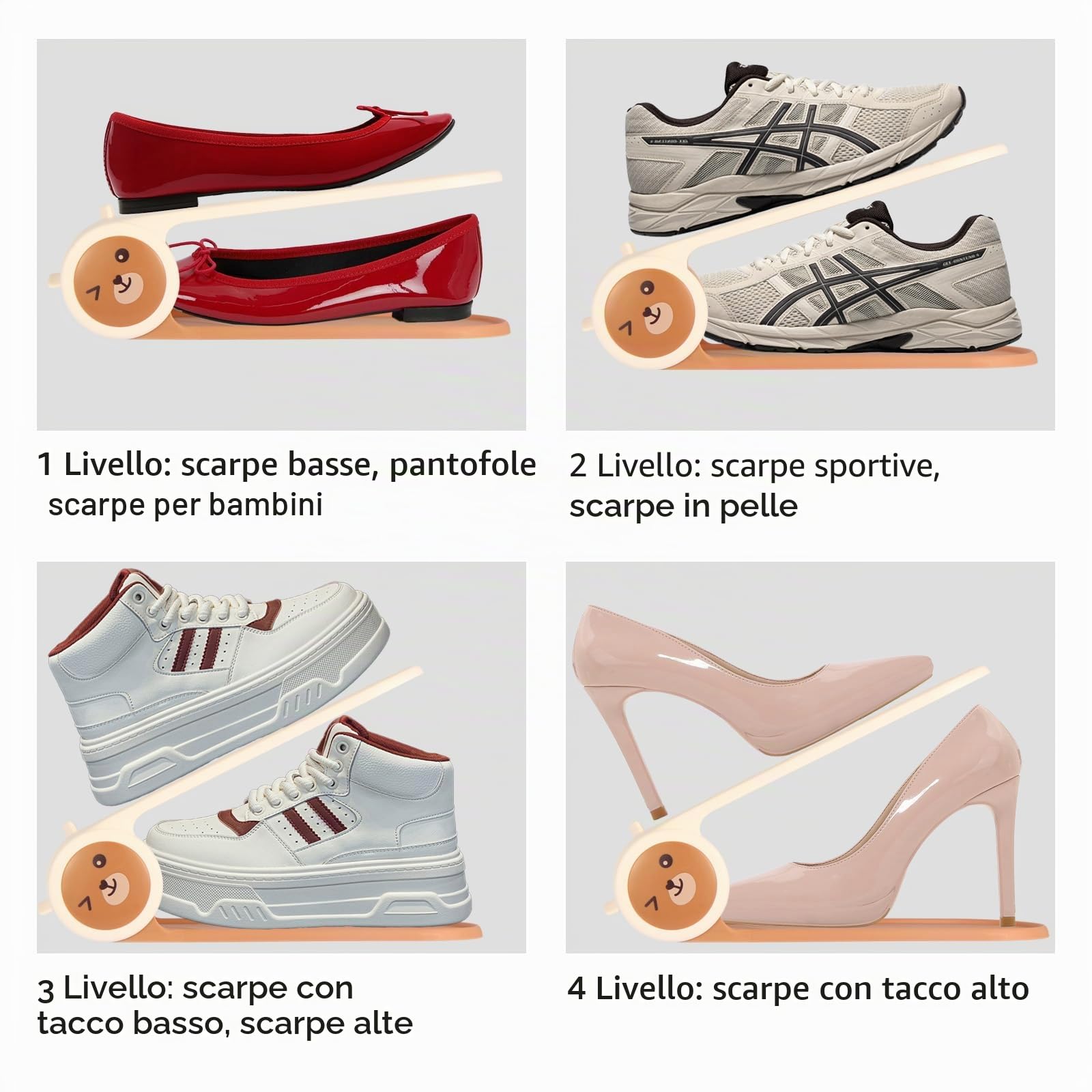 Scarpiera organizer per scarpe, confezione da 10, salvaspazio, 4 livelli regolabili, beige